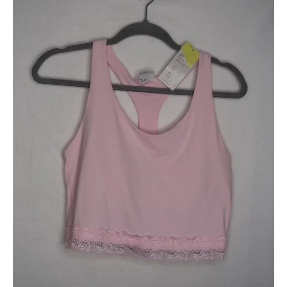All In Motion Womens M Pink Everyday Soft Lace Trim Racerback Crop Tank Top NWT